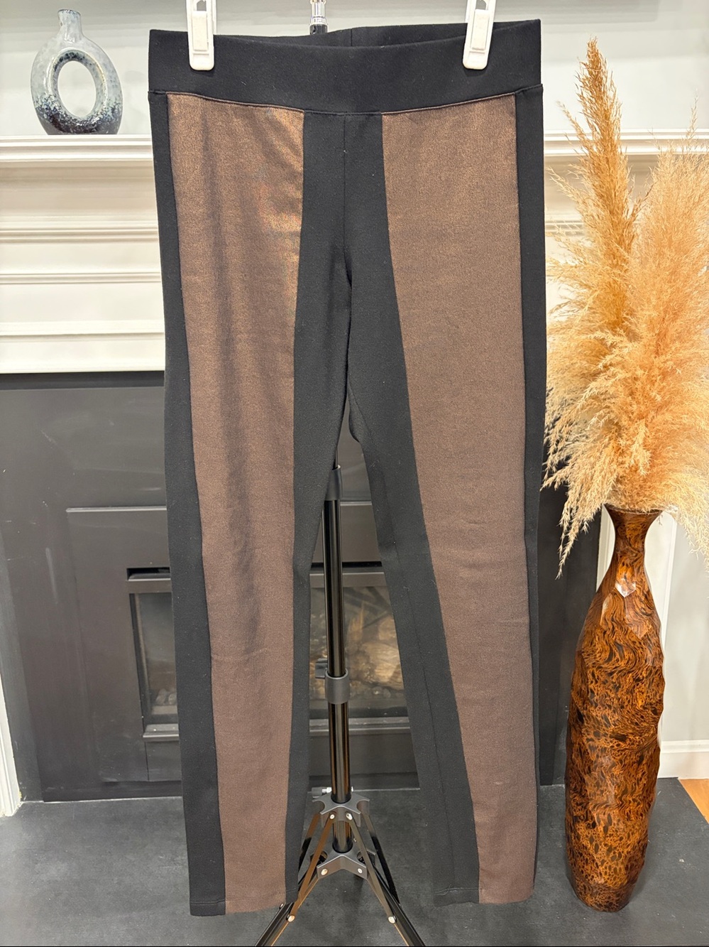 Black and Brown (slightly metallic) Straight Slim pants
